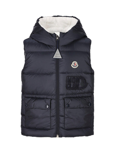 Moncler Babies' Logo Patch Hooded Vest In Navy