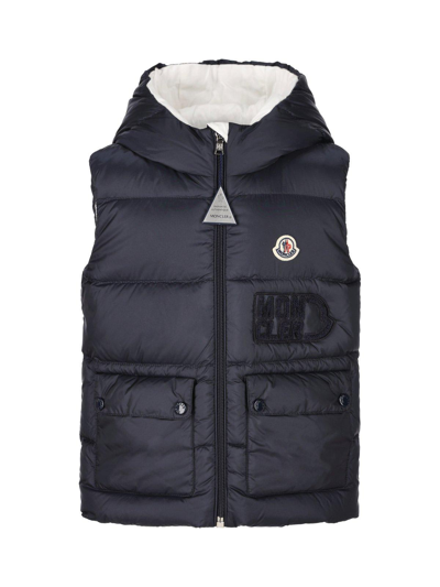 Moncler Babies' Logo Patch Hooded Vest In Blue