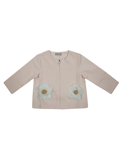 Il Gufo Babies' Faux-fur Flowers Fleece Jacket In Panna&fragola