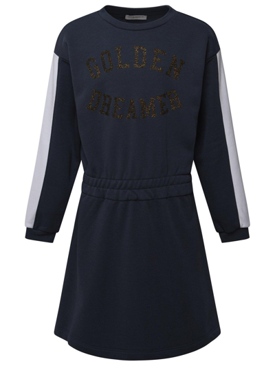 Golden Goose Kids Logo Printed Long Sleeved Dress In Sea Storm/artic Wolf