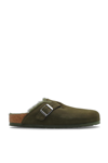 Birkenstock Boston Vl Shearling Suede Leather Slides In Thyme