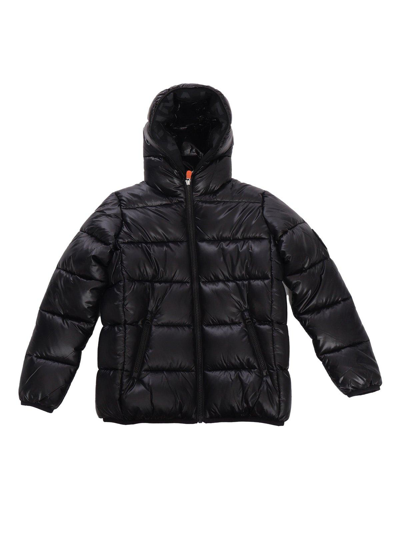 Save The Duck Kids' Logo-patch Hooded Padded Jacket In Black