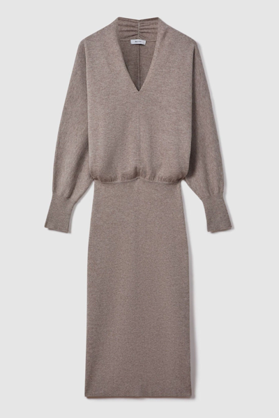 Reiss Sally - Neutral Wool Blend Midi Dress, S