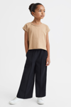 REISS AYANA - NAVY JUNIOR ELASTICATED WIDE LEG TROUSERS, AGE 8-9 YEARS