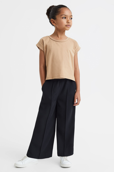 Reiss Kids' Ayana - Navy Junior Elasticated Wide Leg Trousers, Age 6-7 Years