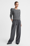 Madeleine Thompson Grey/charcoal  Wool-cashmere Check Puff Sleeve Jumper In Grey/charcoal
