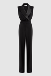 Reiss Black Petite Satin Lapel Jumpsuit