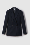 REISS HARLEY - NAVY WOOL BLEND DOUBLE BREASTED SUIT BLAZER, US 6