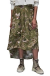 Allsaints Kaye Peggy Printed Ruched Skirt In Khaki Green