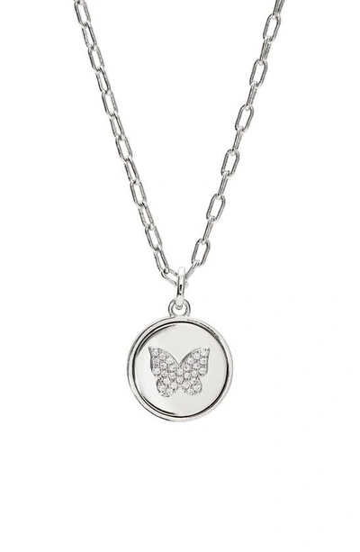 Ajoa Danya Butterfly Medallion Pendant Necklace In Rhodium