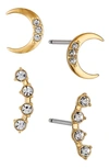 Ajoa Set Of 2 Crescent Stud Earrings In Gold