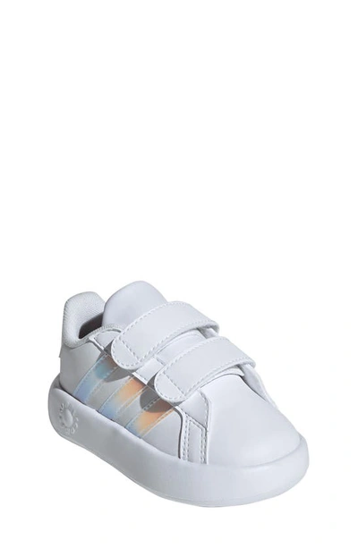 Adidas Originals Kids' Grand Court Tennis Shoe In White/ Iridescent/ Grey Two
