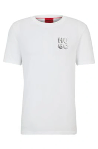 Hugo Cotton-jersey T-shirt With Decorative Reflective Logo In White