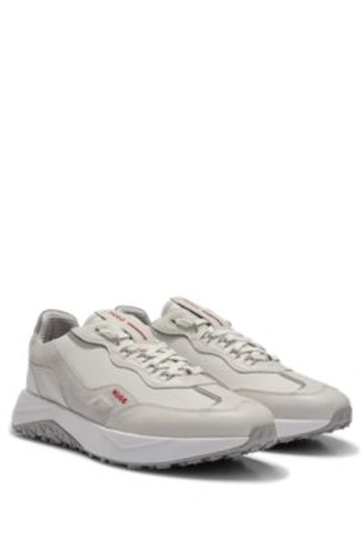 Hugo Boss Mixed-material Trainers With Leather Trims In White