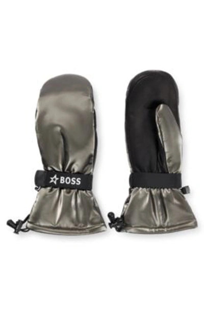 Hugo Boss Boss X Perfect Moment Logo-strap Ski Gloves With Leather Facing In Light Grey