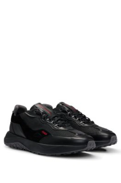 Hugo Mixed-material Trainers With Faux-leather Trims In Black