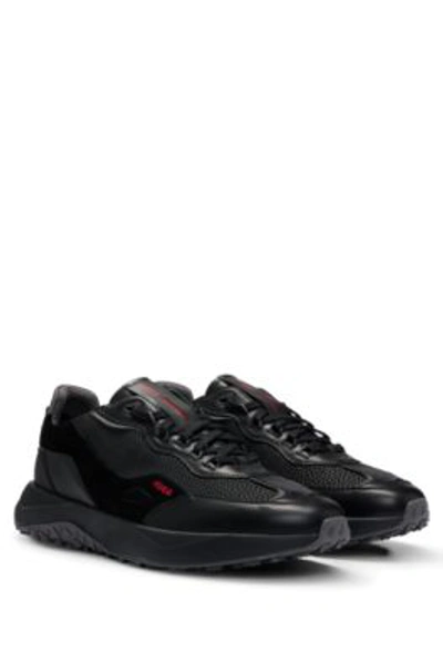 Hugo Boss Mixed-material Trainers With Faux-leather Trims In Black