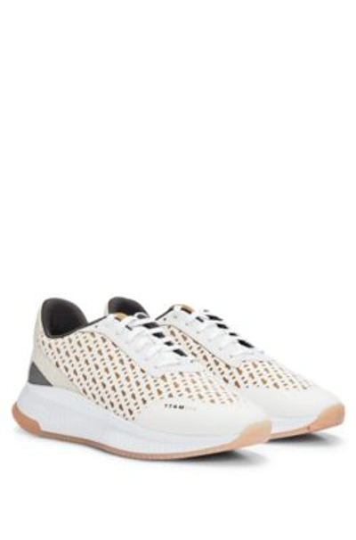 Hugo Boss Ttnm Evo Monogram-mesh Lace-up Trainers With Suede Trims In White