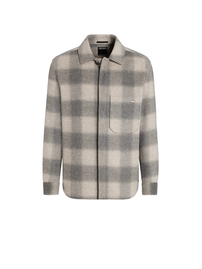 Zegna Trofeo Checked Cashmere Overshirt In Light Taupe/grey
