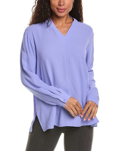 Eileen Fisher Silk Crepe De Chine Blouse In Blue