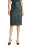 Hugo Boss Setora Leather Pencil Skirt In Court Green