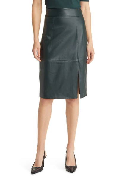 Hugo Boss Setora Leather Pencil Skirt In Court Green