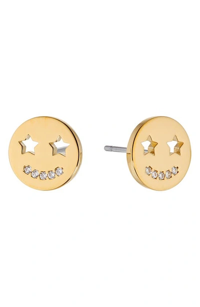 Ajoa Smiley Face Cz Stud Earrings In Gold