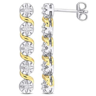 Mimi & Max 1/6ct Tdw Diamond Twist Drop Earrings In Yellow Plated Sterling Silver