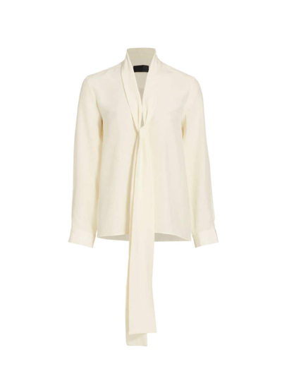 Nili Lotan Angelique Long Tie-neck Silk Blouse In Ivory