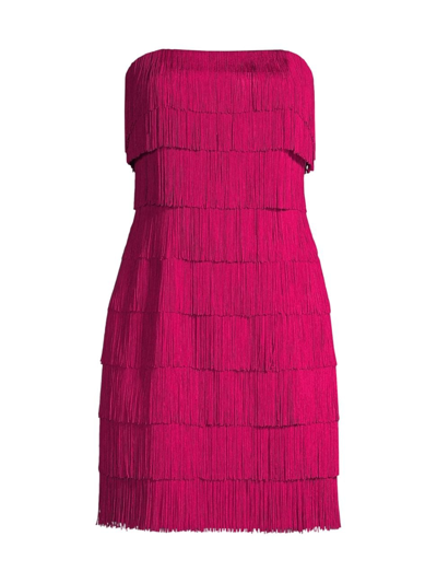 Liv Foster Strapless Tiered Fringe Mini Dress In Pink