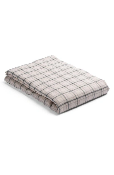 Piglet In Bed Check Linen Flat Sheet In Natural Check