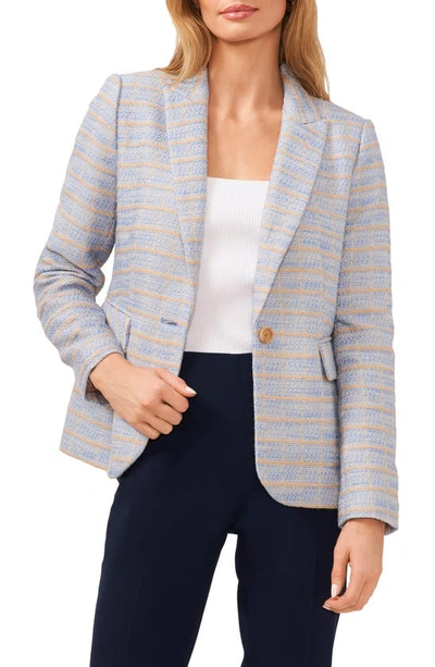 Halogen Plaid Single Breasted Tweed Blazer In Blue Mist