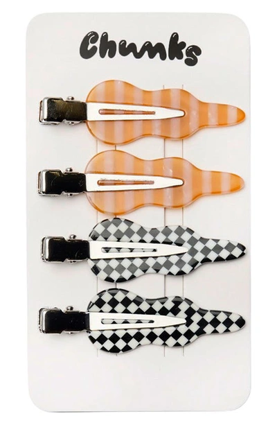 Chunks Assorted 4-pack Hair Clips In Stripe And Glitch