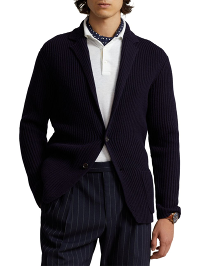 Polo Ralph Lauren Wool Blend Regular Fit Blazer Cardigan In Navy
