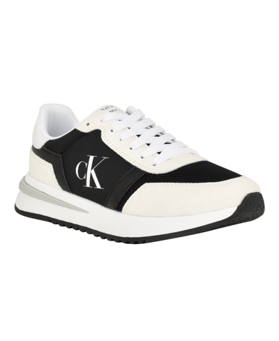 Calvin Klein Women's Piper Lace-up Platform Casual Sneakers In White,black Multi- Manmade,textile Upp
