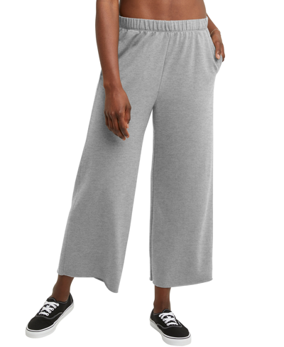 Hanes Women's Perfect Triblend French Terry Wide Leg Crop Pants In Concrete Heather