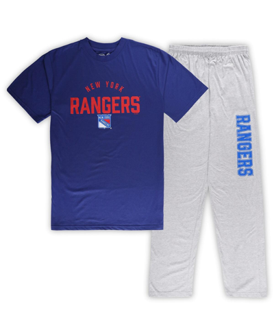 Profile Men's New York Rangers Blue, Heather Gray Big And Tall T-shirt And Pants Lounge Set In Blue,heather Gray