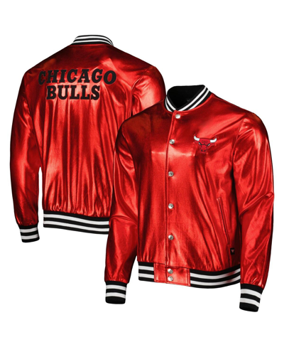 The Wild Collective Men's And Women's  Red Chicago Bulls Metallic Full-snap Bomber Jacket