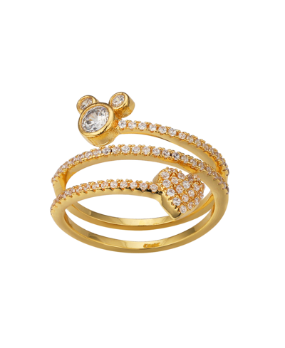Disney Cubic Zirconia Mickey Mouse And Heart Spiral Ring In Gold