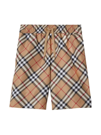 Burberry Boxer Mare Con Motivo Tartan In Beige