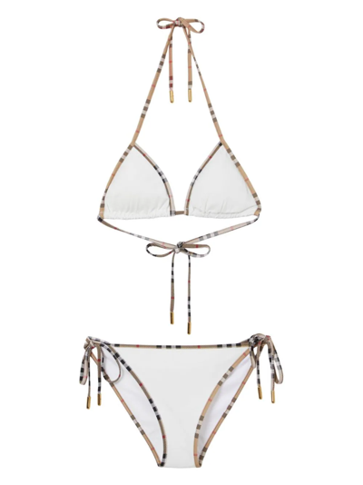 Burberry Bikini A Triangolo Con Dettagli Check In White