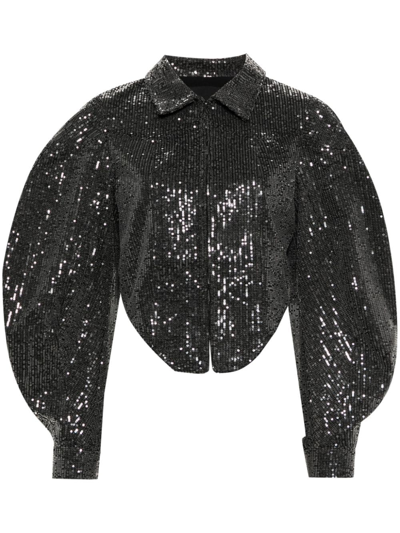 Rotate Birger Christensen Sequin-embellished Cropped Jacket In Black