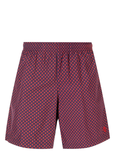 Alexander Mcqueen Skull Polka Dot-print Swim Shorts In Blue