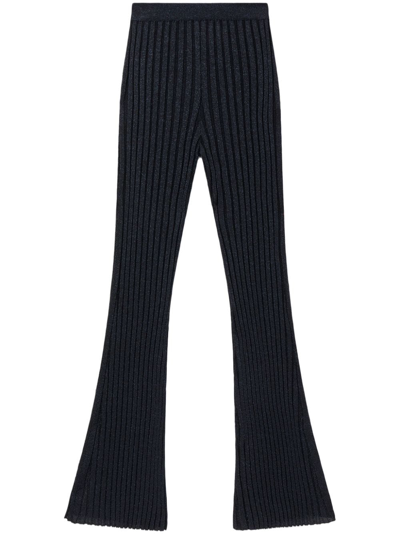 Stella Mccartney Lurex Ribbed-knit Straight-leg Trousers In Blue