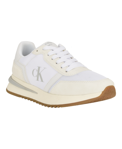 Calvin Klein Women's Piper Lace-up Platform Casual Sneakers In White,beige Multi- Manmade,textile Upp