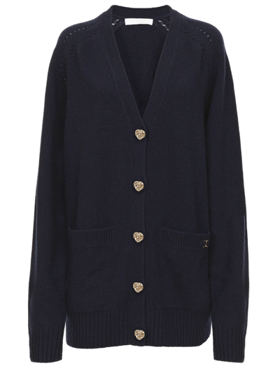 Chloé Knot-button Recycled Cashmere Cardigan In Blue