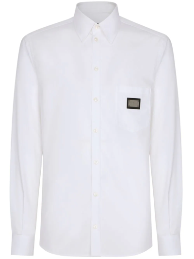 Dolce & Gabbana Camicia Con Placca Logata In White