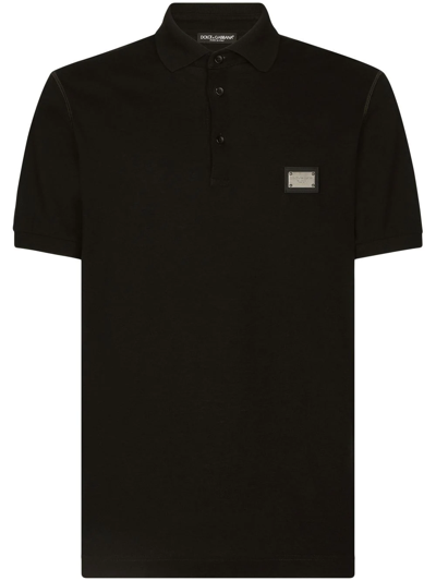 Dolce & Gabbana Cotton Piqué Polo-shirt With Branded Tag In Black