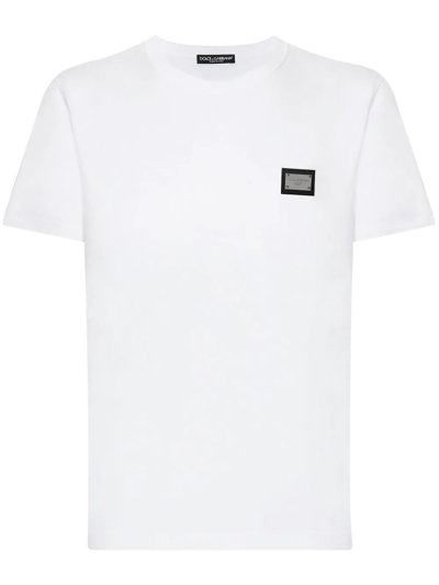 Dolce & Gabbana T-shirt Con Placca Logata In White