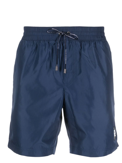 Dolce & Gabbana Boxer Da Mare Medio Con Placchetta Logata In Blue